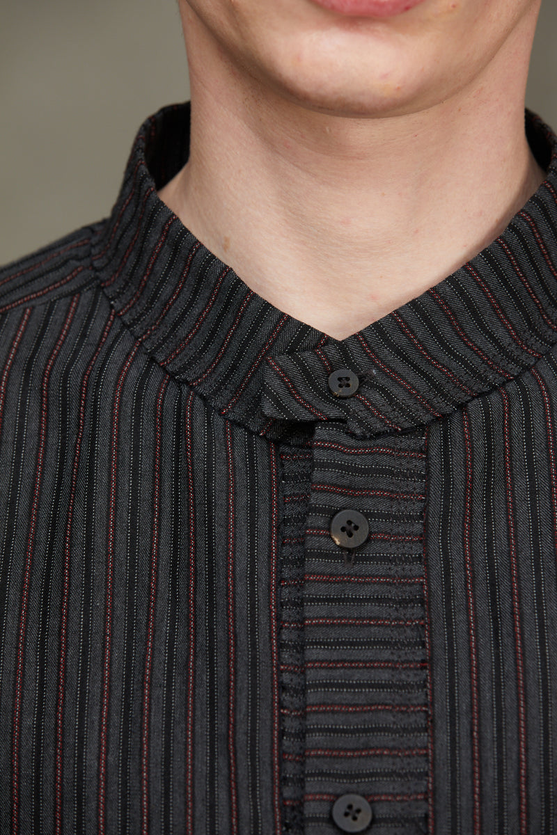 STRIPED MANDARIN COLLAR SHIRT