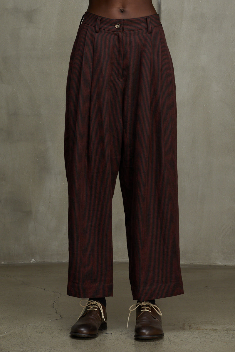 PLEATED STRIPE TROUSERS