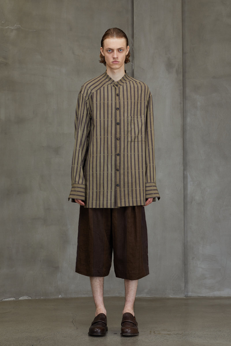 STRIPED MANDARIN COLLAR SHIRT
