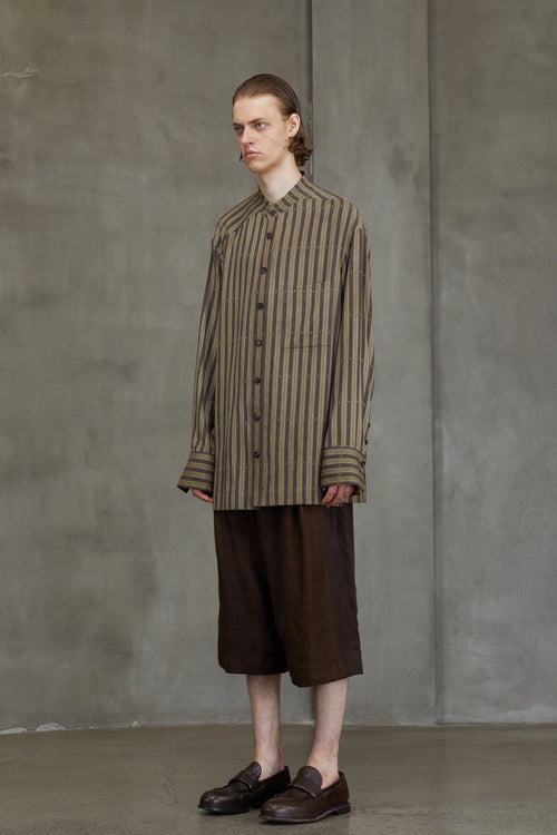 STRIPED MANDARIN COLLAR SHIRT