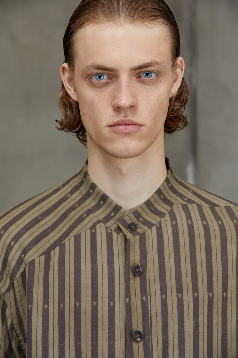 STRIPED MANDARIN COLLAR SHIRT