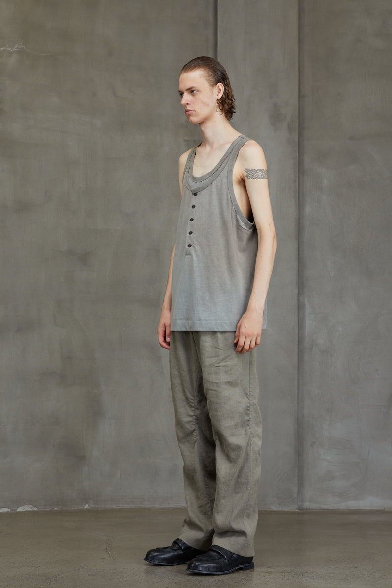 LAYERED JERSEY HENLEY NECK TANK TOP