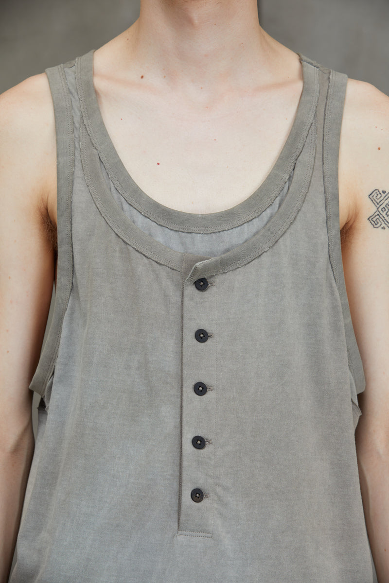 LAYERED JERSEY HENLEY NECK TANK TOP