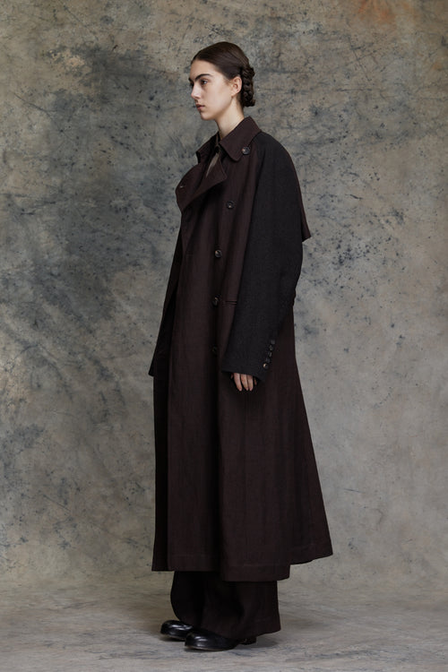 ELONGATED BACK PLEATS DOUBLE BREASTED TRENCH COAT