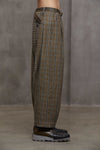 PLEATED DROP CROTCH PLAID TROUSERS