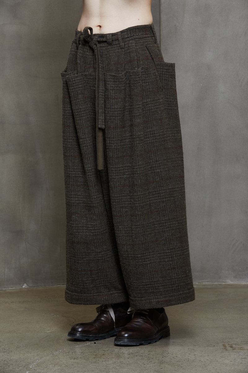 FRONT PLEATS WIDE DRAWSTRING TROUSERS