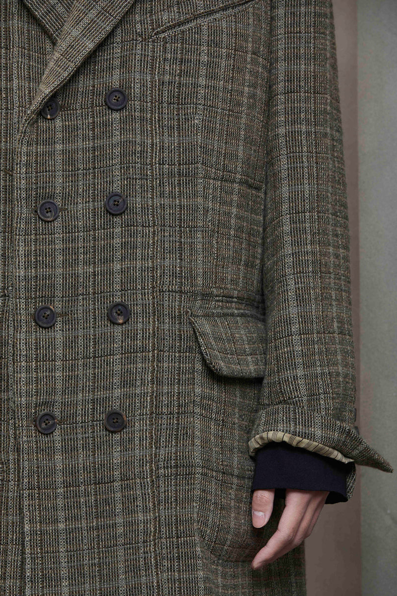 "BULLET HOLDER" DOUBLE BREASTED PLAID COAT